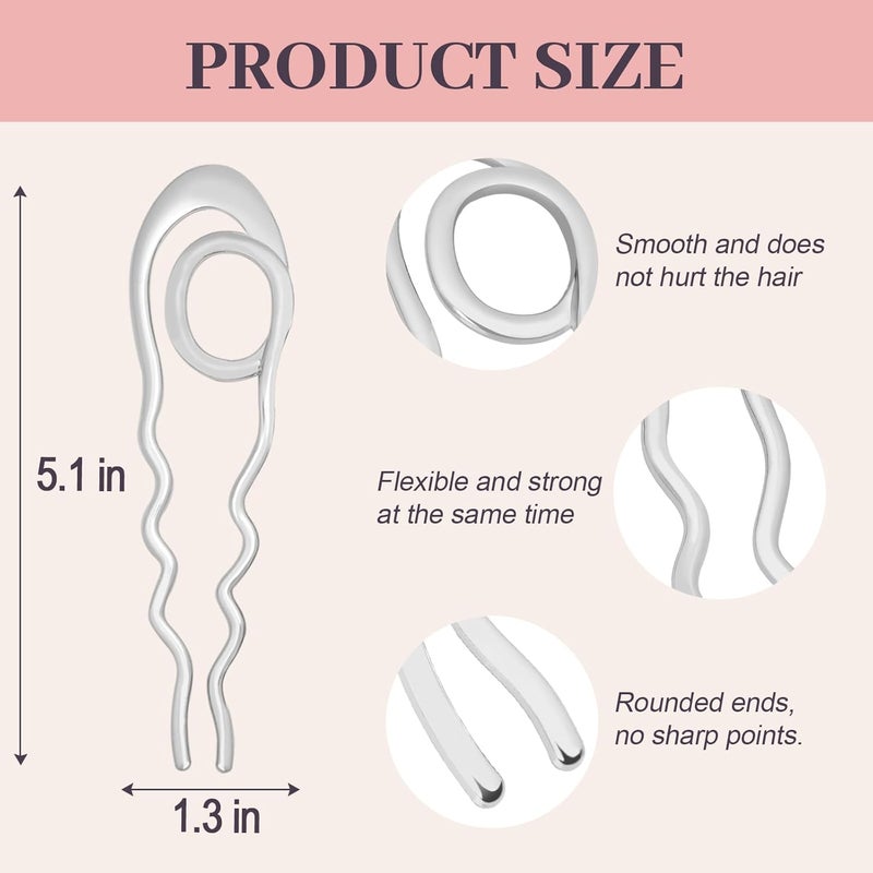 JIRIS IRIS 2PCS French Hair Pins Large U-Shaped Pins for Women and Girls Fashion Metal Hair Pin French Twist Hair Pins for Buns, Updos,Stylish and Functional(set7-silver) - Image 2